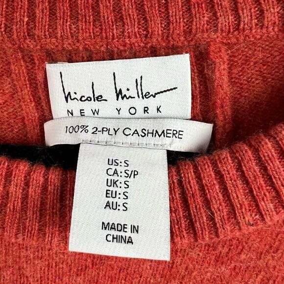 Nicole Miller 2-Ply Cashmere Casual Burnt Orange Crewneck Sweater S - Picture 2 of 11